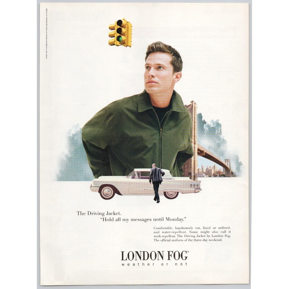 London Fog Driving Jacket Menswear Lifestyle Fashion Vintage Print Ad 1998